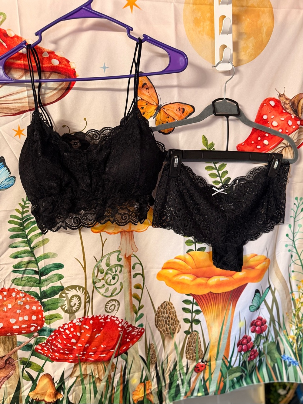 Black Lace Bralette & Bikini Set - Women Intimates